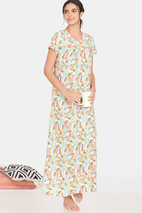Zivame Pretty Floral Rayon Full Length Nightdress - Spring Bud — image 4